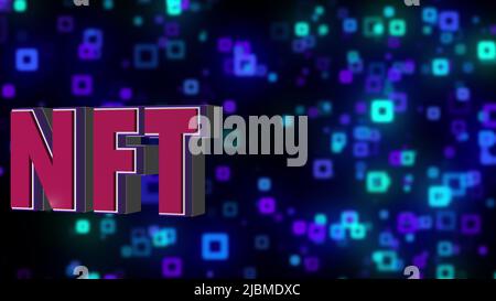 NFT-Text. Computer erzeugt 3D Rendering Stockfoto