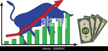 Hintergrund der Handelsbörsen, Pfeil nach oben für einen Anstieg der Kurse. Blockchain-Technologie. Globaler Wirtschaftsboom. Auf weißem Hintergrund Stock Vektor