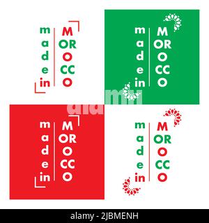 Logo hergestellt in marokko mit roten und grünen Farben der marokkanischen Flagge. Vektorgrafik. Isoliertes Logo als Gummistempel. Stock Vektor
