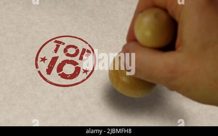 Top 10 Stempel und Stempelhand. Bestseller und Verkaufsförderung Bewertung Symbol Konzept. Stockfoto