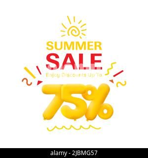 Sonderangebot 75% Rabatt 3D Nummer Gelb Tag Gutschein Vektor Illustration. Rabatt Saison Label 75 % Rabatt Werbung Sommer Verkauf Gutschein Promo Marketing Banner Urlaub Wochenende Stock Vektor