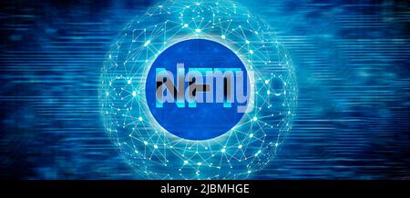 NFT, nicht fungible Tokens Concept Stockfoto