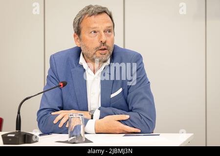 Pierre Wunsch, Gouverneur der Nationalbank (BNB-NBB), während einer Pressekonferenz der belgischen Nationalbank (BNB/BNB) zum Finanzstabilitätsbericht am Dienstag, den 07. Juni 2022 in Brüssel. BELGA FOTO JAMES ARTHUR GEKIERE Stockfoto