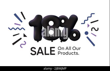 Black Friday Special Sale Banner 18% Rabatt in Form von 3D Ballons Black Vector Design Saisonale Shopping promo Werbung Illustration 3D Zahlen für Tag Angebot Label Genießen Sie Rabatte bis zu 18% Rabatt Stock Vektor