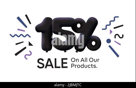 Black Friday Special Sale Banner 15% Rabatt in Form von 3D Ballons Black Vector Design Saisonale Shopping promo Werbung Illustration 3D Zahlen für Tag Angebot Label Genießen Sie Rabatte bis zu 15% Rabatt Stock Vektor