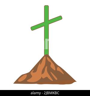 Jesus Christus Kreuz Symbol auf dem Berg. Auf weißem Hintergrund Stock Vektor