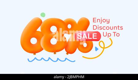 Sonderangebot 68% Rabatt 3D Nummer Gelb Tag Gutschein Vektor Illustration. Rabatt Saison Label 68 % Rabatt Werbung Sommer Verkauf Gutschein Promo Marketing Banner Urlaub Wochenende Stock Vektor