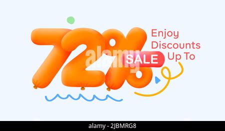 Sonderangebot 72% Rabatt 3D Nummer Gelb Tag Gutschein Vektor Illustration. Rabatt Saison Label 72 % Rabatt Werbung Sommer Verkauf Gutschein Promo Marketing Banner Urlaub Wochenende Stock Vektor