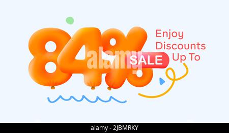 Sonderangebot 84% Rabatt 3D Nummer Gelb Tag Gutschein Vektor Illustration. Rabatt Saison Label 84 % Rabatt Werbung Sommer Verkauf Gutschein Promo Marketing Banner Urlaub Wochenende Stock Vektor