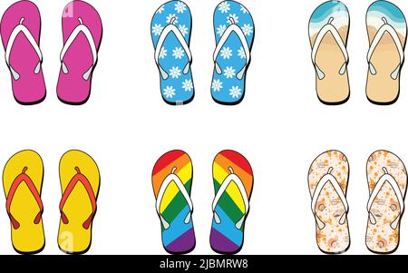 Satz von Flip-Flops-Vektorgrafiken Stock Vektor