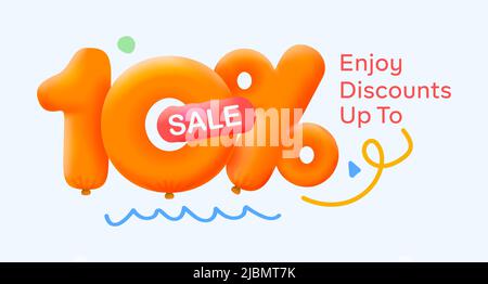 Sonderangebot 10% Rabatt 3D Nummer Gelb Tag Gutschein Vektor Illustration. Rabatt Saison Label 10 % Rabatt Werbung Sommer Verkauf Gutschein Promo Marketing Banner Urlaub Wochenende Stock Vektor