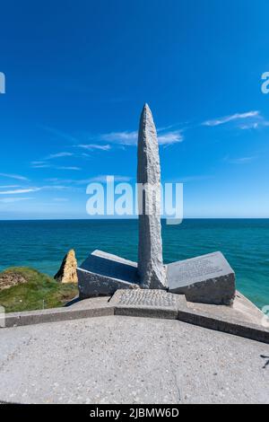 Monument en Hommage aux Rangers, sis à la pointe du Hoc, commune de Cricqueville-en-Bessin (Calvados) Stockfoto