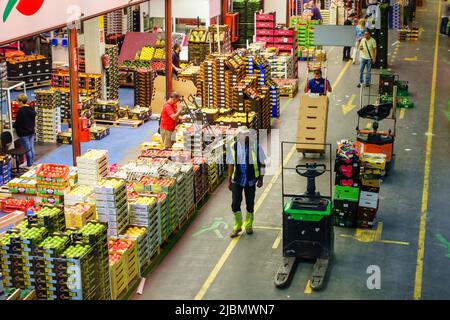 Mercamadrid, Madrid, Spanien - 7. Juni 2022: Stand des zentralen Fruchtmarktes in Madrid. Stockfoto