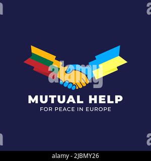 Ukrainische und litauische Freundschaft gegenseitige Hilfe und Partnerschaft Händedruck Abstraktes Vektor Zeichen Frieden Symbol Symbol Vorlage. Hand schütteln mit europäisch Stock Vektor