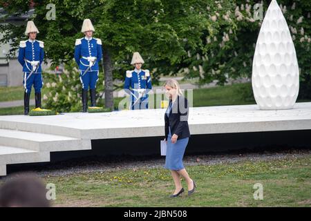 Die schwedische Premierministerin Magdalena Andersson bei der Feier des Veteranentags im Maritime History Museum in Stockholm, Schweden Stockfoto