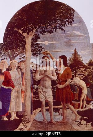 Taufe Jesu Christi, Kunstwerk des italienischen Malers Piero della Francesco, 1400s Stockfoto