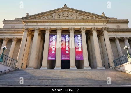 National Archives Museum, National Archives Building in Washington, D.C., USA. Heimat der Bill of Rights und der Gründungsdokumente. Stockfoto