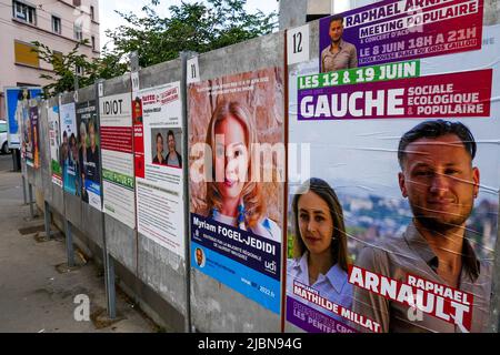 Wahlkampagne 2022, Wahlen zum Gesetzgeber, Lyon, Departement Rhône, REGION AURA, Frankreich Stockfoto