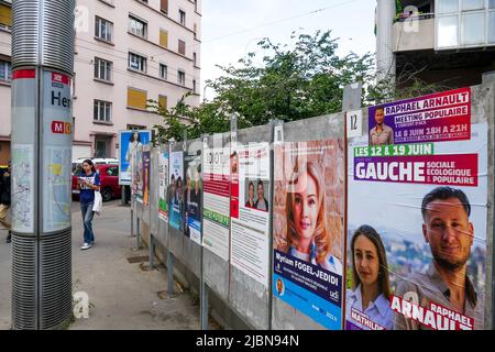 Wahlkampagne 2022, Wahlen zum Gesetzgeber, Lyon, Departement Rhône, REGION AURA, Frankreich Stockfoto