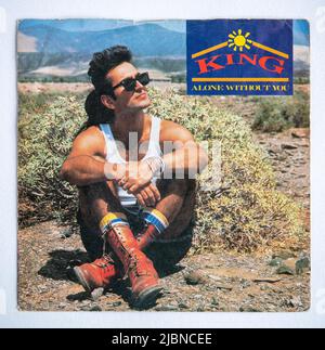 Bildercover der sieben-Zoll-Single-Version von Alone Without You von King, die 1985 veröffentlicht wurde Stockfoto