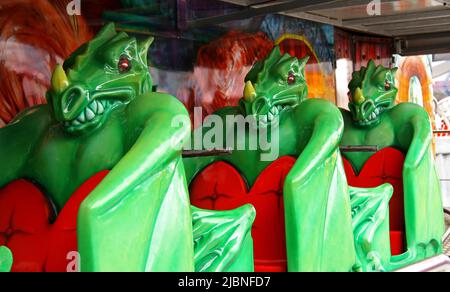 Die Kutschen von einem Fun Fair Horror Ride. Stockfoto