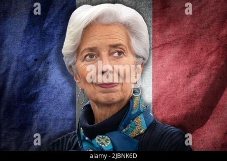 Christine Lagarde und die französische Flagge Stockfoto