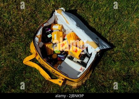 Isolierte Fototasche mit Folien in verschiedenen Größen Stockfoto