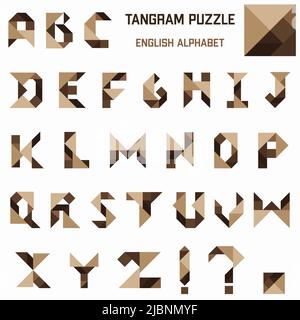 Tangram Puzzle-Spiel. Set mit englischem Alphabet. Stock Vektor