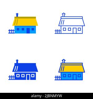 Ukrainische traditionelle Haus-Ikone in flachem und liniellem Stil. Symbol der Mazanka-Hütte. Dorfhaus. Vektorgrafik. Stock Vektor
