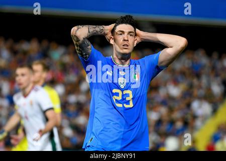 Cesena, Italien. 07.. Juni 2022. Enttäuschung des italienischen Alessandro Bastoni während Italien gegen Ungarn, Fußball UEFA Nations League Spiel in Cesena, Italien, Juni 07 2022 Quelle: Independent Photo Agency/Alamy Live News Stockfoto