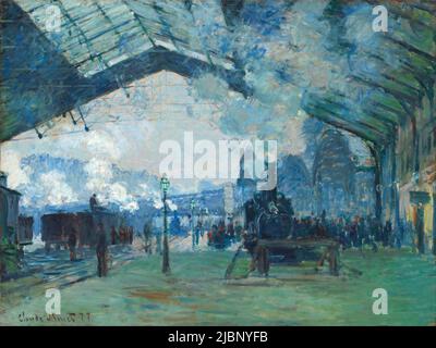 Ankunft des Normandie-Zuges, Gare Saint-Lazare, 1877, Teil der Serie Gare Saint-Lazare von Monet. Gemälde von Claude Monet Stockfoto