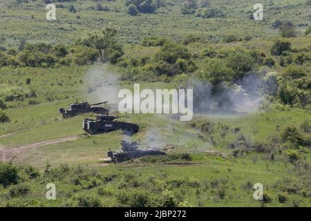 Cincu, Rumänien, 07. Juni 2022. Die belgische Armee-Abteilung in Cincu, Rumänien, führt am Dienstag, dem 07. Juni 2022, eine Übung durch. BELGA FOTO HATIM KAGHAT Stockfoto