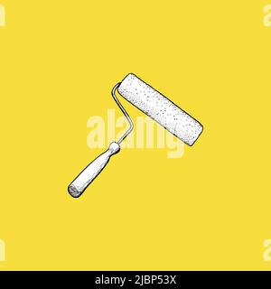 Rollpinsel-Symbol, Skizze und Vintage. - Vektor Stock Vektor