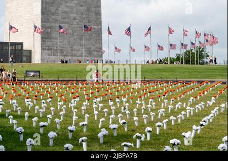 Washington, Usa. 07.. Juni 2022. Blumen, die Opfer bei der Eröffnung des National Gun Violence Memorial darstellen. Kredit: SOPA Images Limited/Alamy Live Nachrichten Stockfoto