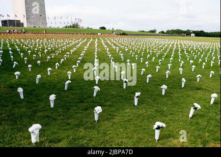 Washington, Usa. 07.. Juni 2022. Blumen, die Opfer bei der Eröffnung des National Gun Violence Memorial darstellen. Kredit: SOPA Images Limited/Alamy Live Nachrichten Stockfoto