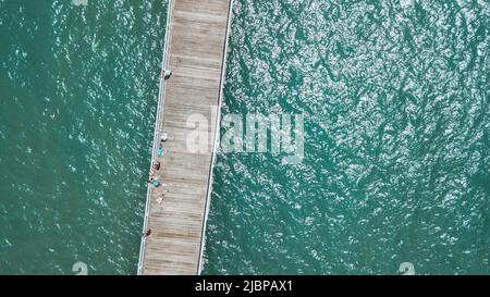 Detail von Hervey Bay Pier, Australien, Luftaufnahme. Stockfoto