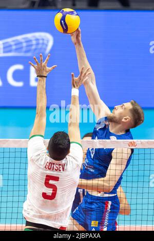 Ottawa, Kanada. 07 Jun 2022. S23 in der Volleyball-Aktion des FIVB Nations Cup zwischen Bulgarien und Serbien in Ottawa, Kanada. Stockfoto