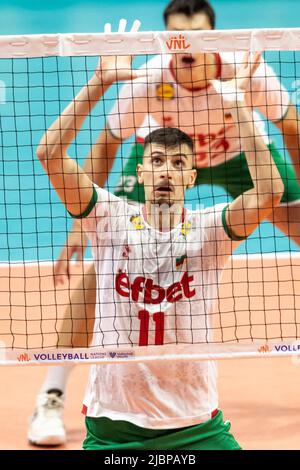 Ottawa, Kanada. 07 Juni 2022. Aleks Grozdanov (11 -- aus Bulgarien) bei der Volleyball-Aktion des FIVB Nations Cup zwischen Bulgarien und Serbien in Ottawa, Kanada. Stockfoto