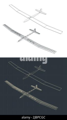 Stilisierte Vektordarstellung von Blaupausen des Segelflugzeugs Stock Vektor