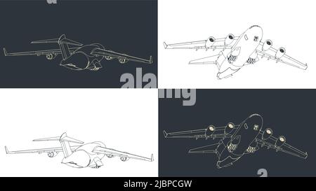 Stilisierte Vektor-Illustrationen von schweren Frachtflugzeugen Stock Vektor