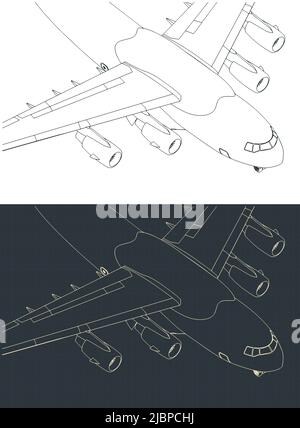 Stilisierte Vektor-Illustrationen von schweren Frachtflugzeugen Stock Vektor