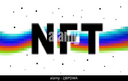 NFT-Zeichen auf weißem Hintergrund. Neuer Trend für zukünftige Investitionen und virtuelle Gewinne. NFT-Konzept für nicht fungible Token Stockfoto