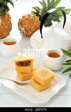 Taiwan Ananas-Kuchen-Gebäck, taiwanesische berühmte Sweet Delicious Dessert Food, Nastar Taiwan oder Nastar Hongkong, Copy Space Design. Stockfoto