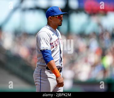 Eduardo Escobar, New York Mets Infielder (10) während eines MLB-Spiels zwischen New York Mets und San Francisco Giants im Oracle Park in San Francisco, ca. Stockfoto