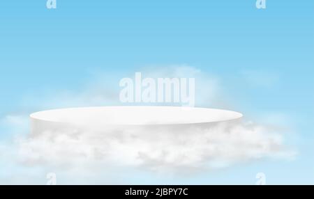 Himmel auf dem Podium. Minimalistischer Hintergrund mit weißen Podien in den Wolken. 3D realistische Sockel Produkt für Produktdemonstration und Himmel Wolken. Stock Vektor