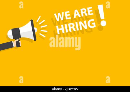 Hand halten Megaphon mit Wir stellen Sprechblasenbanner Vektor mit Kopieplatz für Unternehmen, Marketing, Flyer, Banner, Präsentationen, Und Pos. Stock Vektor