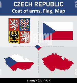 Tschechische Republik Wappen, Flagge und Landkarte Stock Vektor