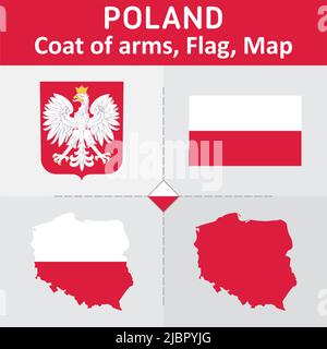 Polen Wappen, Flagge und Landkarte Stock Vektor