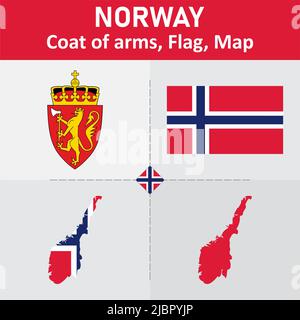 Norwegen Wappen, Flagge und Karte Stock Vektor