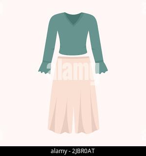 Boho Bekleidungsset. Mode-Outfit im Boho-Stil. Modische Kleidung. Stock Vektor